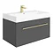 Valencia 800 Gloss Grey Minimalist Wall Hung Vanity Unit with Brass Handle Large Image