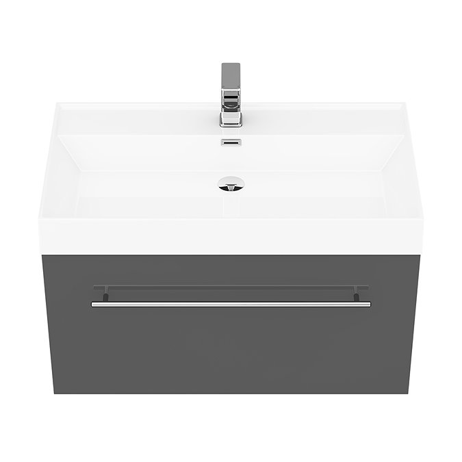 Valencia 800 Gloss Grey Minimalist Wall Hung Vanity Unit with Chrome Handle Feature Large Image