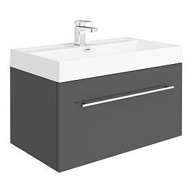 Valencia 800 Gloss Grey Minimalist Wall Hung Vanity Unit with Chrome Handle Large Image