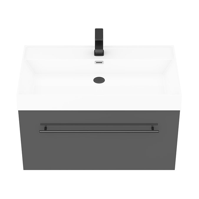 Valencia 800 Gloss Grey Minimalist Wall Hung Vanity Unit with Matt Black Handle  Feature Large Image