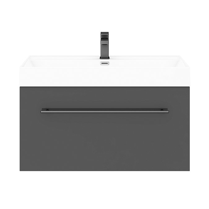 Valencia 800 Gloss Grey Minimalist Wall Hung Vanity Unit with Matt Black Handle  Feature Large Image