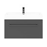 Valencia 800 Gloss Grey Minimalist Wall Hung Vanity Unit with Matt Black Handle  Feature Large Image