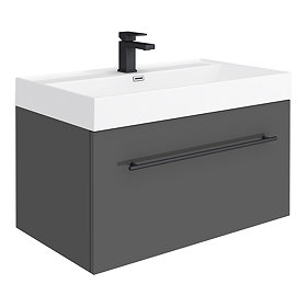 Valencia 800 Gloss Grey Minimalist Wall Hung Vanity Unit with Matt Black Handle Large Image