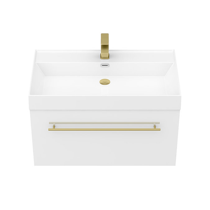 Valencia 800 Gloss White Minimalist Wall Hung Vanity Unit with Brass Handle  Feature Large Image