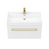 Valencia 800 Gloss White Minimalist Wall Hung Vanity Unit with Brass Handle  Feature Large Image