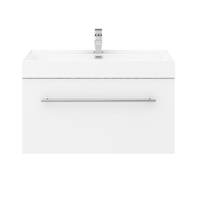 Valencia 800 Gloss White Minimalist Wall Hung Vanity Unit with Chrome Handle  In Bathroom Large Image