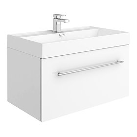 Valencia 800 Gloss White Minimalist Wall Hung Vanity Unit with Chrome Handle Large Image