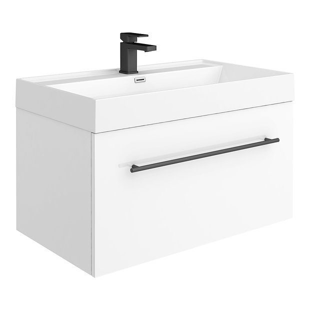 Valencia 800 Gloss White Minimalist Wall Hung Vanity Unit with Matt ...