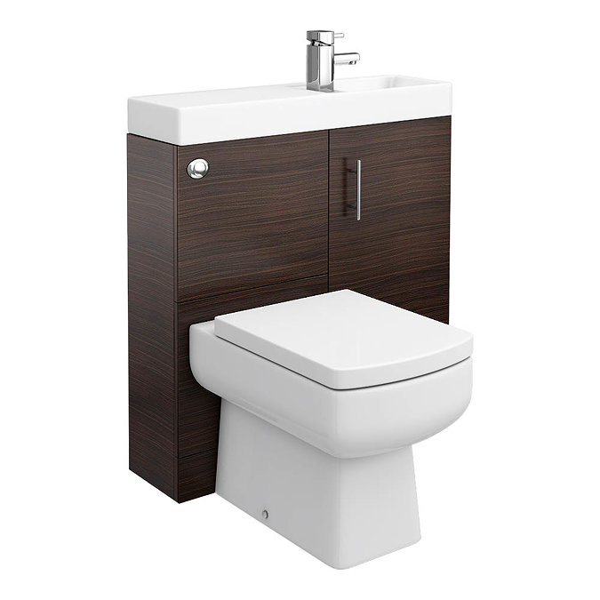 Valencia 800mm SQ Plus Walnut Combination Basin + WC Unit Large Image