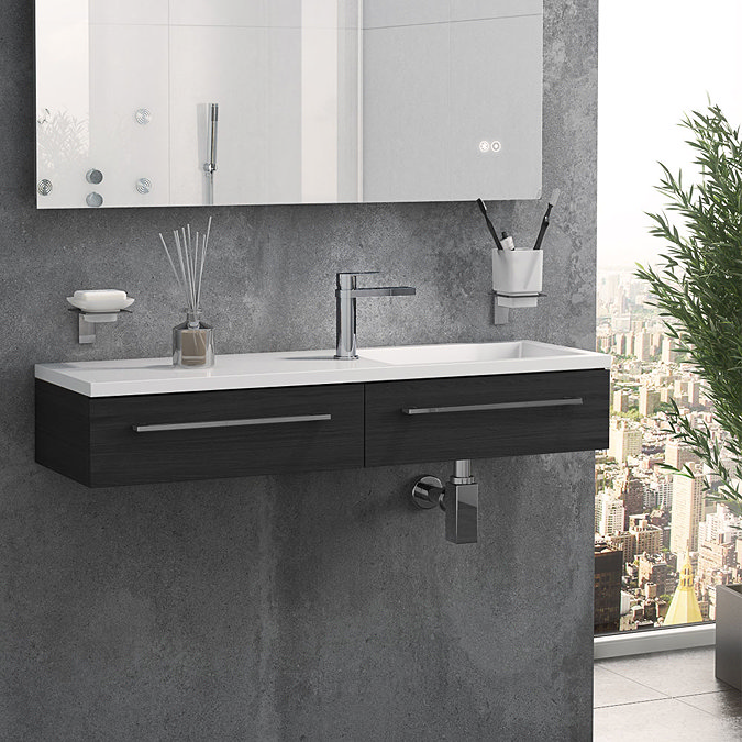 Valencia 995mm Black Ash Wall Hung Basin Unit Large Image