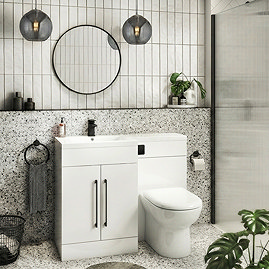 Valencia Bathroom Combination Suite Unit - 1100mm Basin w. Black Handle and Round Toilet