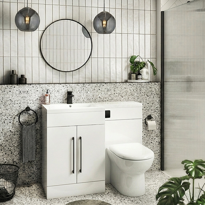 Valencia Bathroom Combination Suite Unit - 1100mm Basin w. Black Handle and Round Toilet