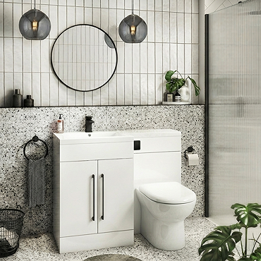 Valencia Bathroom Combination Suite Unit - 1100mm Basin w. Black Handle and Round Toilet