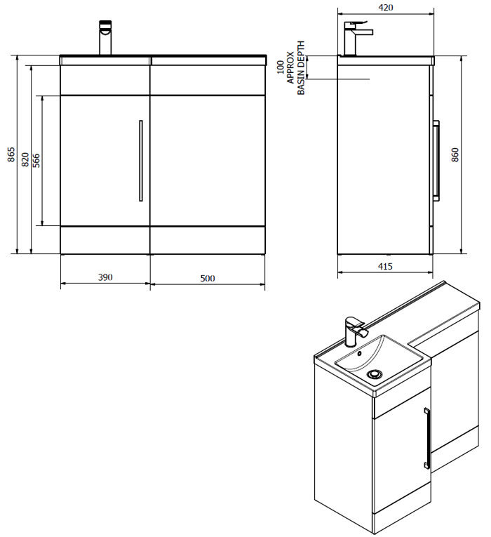 Valencia Bathroom Combination Suite Unit - 1100mm Basin w. Black Handle and Solace Toilet