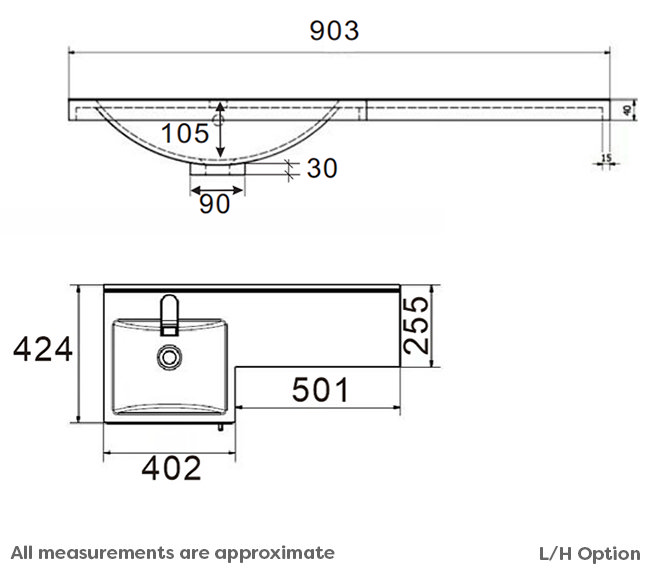 Valencia Bathroom Combination Suite Unit - 900mm Basin w. Black Handle and Round Toilet