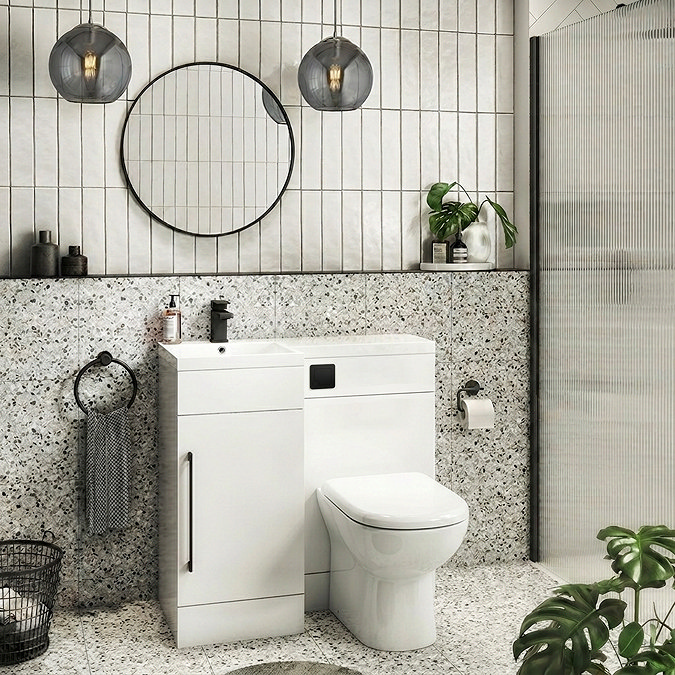 Valencia Bathroom Combination Suite Unit - 900mm Basin w. Black Handle and Round Toilet