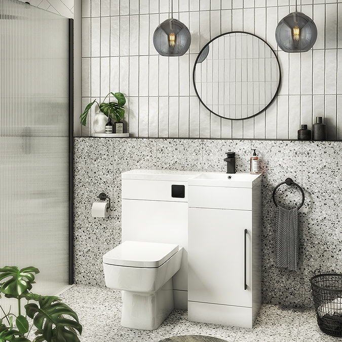 Valencia Bathroom Combination Suite Unit - 900mm Basin w. Black Handle and Square Toilet