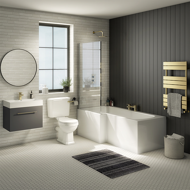 Valencia Bathroom Suite (Toilet, Grey Vanity with Brass Handle, L