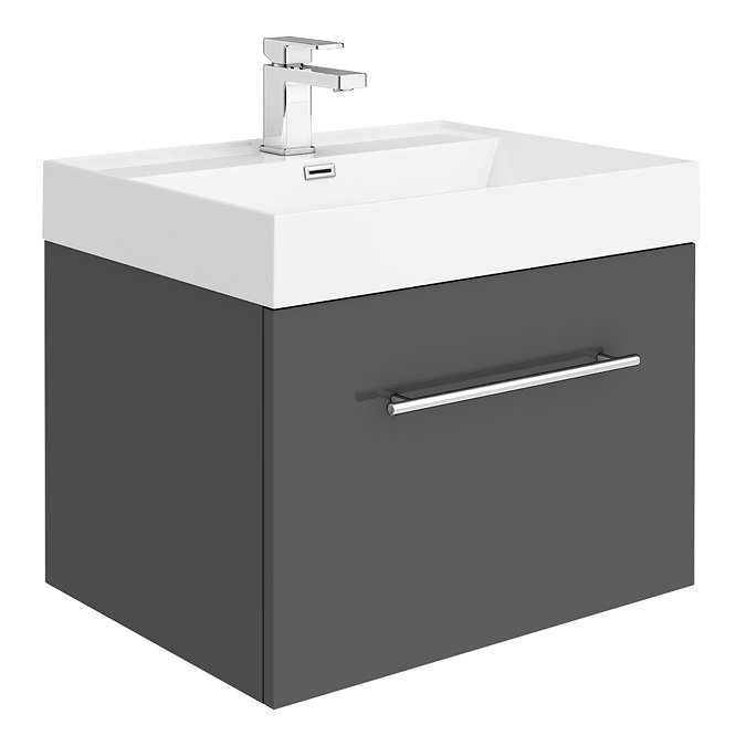 Valencia Bathroom Suite (Toilet, Grey Vanity with Chrome Handle, L-Shaped Bath + Screen)  Profile La