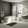 Valencia RH Bathroom Suite (Toilet, Grey Vanity with Chrome Handle, L-Shaped Bath + Screen) Large Im