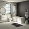 Valencia Bathroom Suite (Toilet, White Vanity with Black Handle, L-Shaped Bath + Screen) Large Image