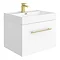 Valencia Bathroom Suite (Toilet, White Vanity with Brass Handle, L-Shaped Bath + Screen)  Profile La