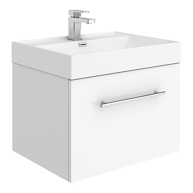 Valencia Bathroom Suite (Toilet, White Vanity with Chrome Handle, L-Shaped Bath + Screen) Profile L