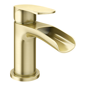 Valencia Brushed Brass Waterfall Basin Mixer Tap + Waste Large Image