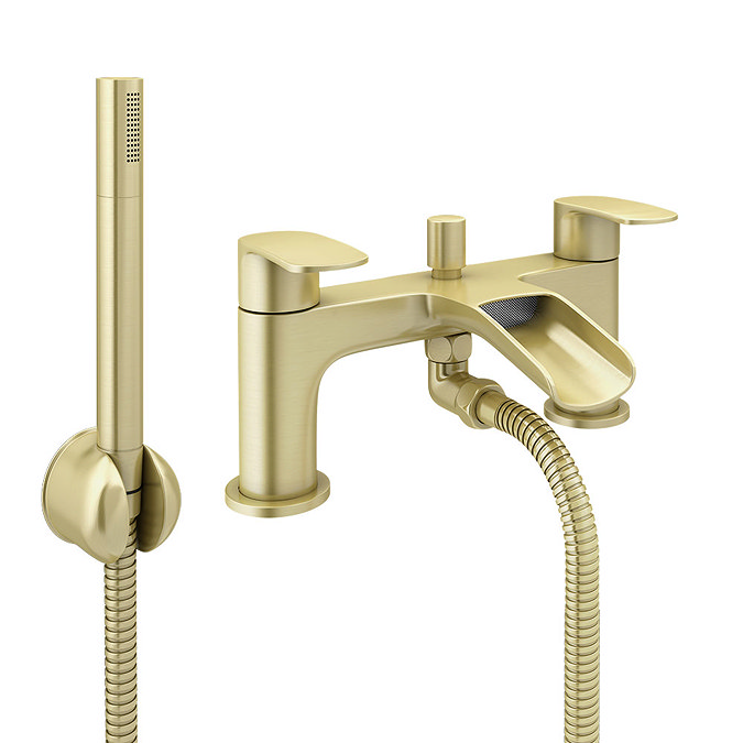 Valencia Brushed Brass Waterfall Bath Shower Mixer Inc. Shower Kit Large Image