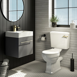 Valencia Cloakroom Suite (Gloss Grey Vanity with Brushed Brass Handle + Toilet) Medium Image