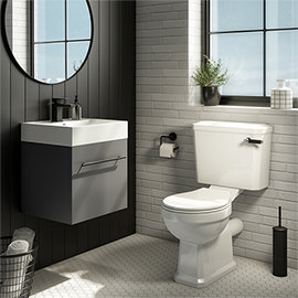 Valencia Cloakroom Suite (Gloss Grey Vanity with Matt Black Handle + Toilet) Medium Image