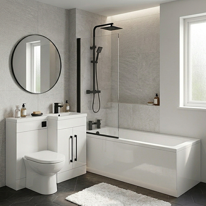 Valencia Matt Black Square Complete Combination Bathroom Package