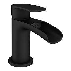 Valencia Matt Black Waterfall Basin Mixer Tap + Waste Large Image