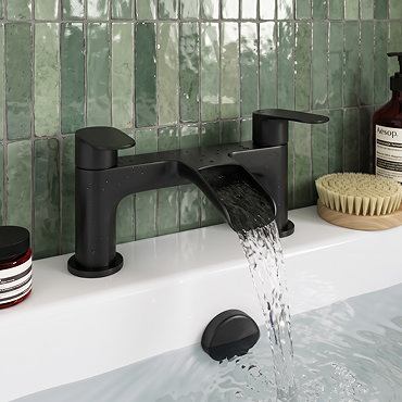 Valencia Matt Black Waterfall Bath Filler Feature Large Image