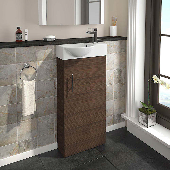 Valencia Mini Walnut Vanity Unit - 400mm Wide  In Bathroom Large Image