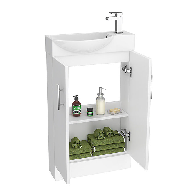 Valencia Mini Gloss White Vanity Unit - 500mm Wide Profile Large Image