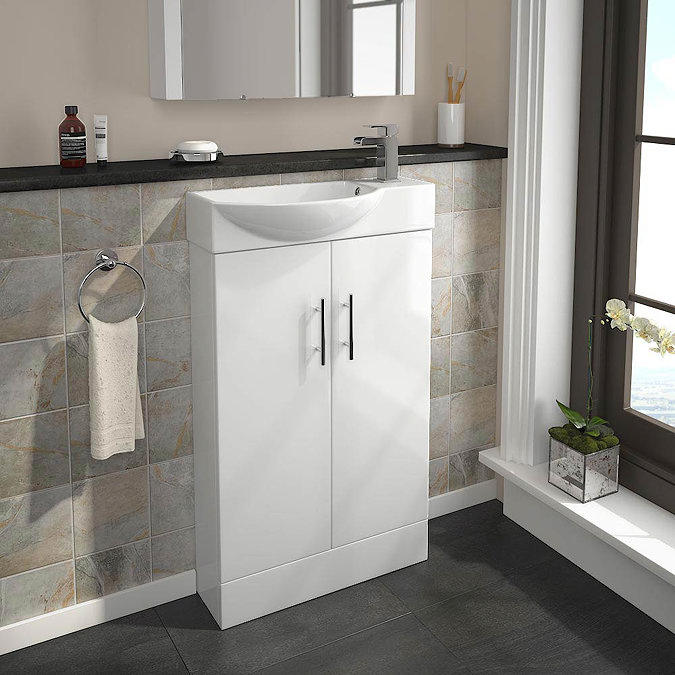 Valencia Mini Gloss White Vanity Unit - 500mm Wide Feature Large Image