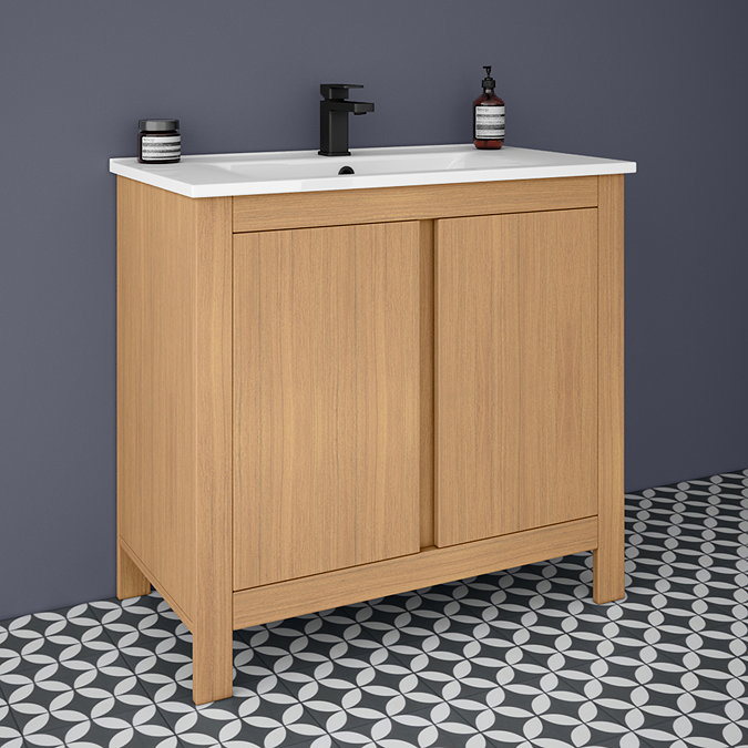 Valencia Naturale Oak Effect Vanity Unit - 850mm Wide Large Image