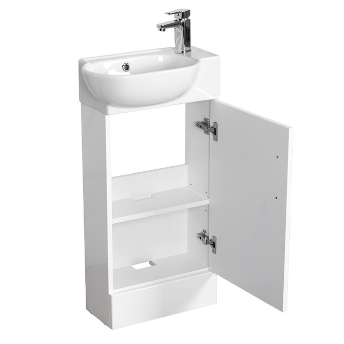 Valencia Perla Floor Standing Cloakroom Vanity (Gloss White - 450mm Wide)  Feature Large Image