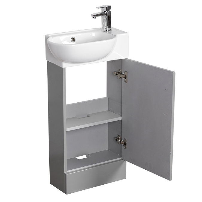 Valencia Perla Floor Standing Vanity incl. Matt Black Handle (Gloss Grey - 450mm Wide) Profile Larg