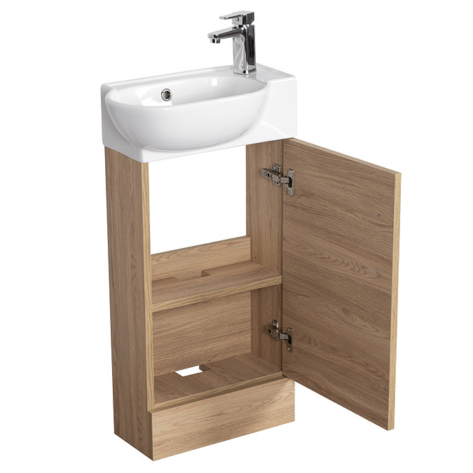 Valencia Perla Floor Standing Vanity incl. Matt Black Handle (Light Oak Effect - 450mm Wide) Profil