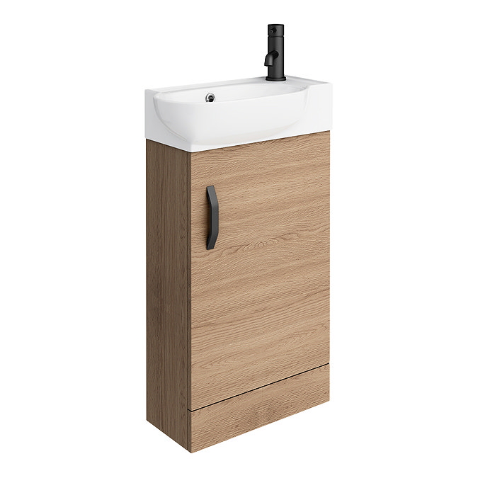 Valencia Perla Floor Standing Vanity incl. Matt Black Handle (Light Oak Effect - 450mm Wide) Large I