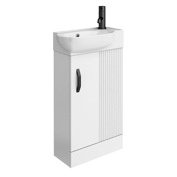 Valencia Perla Fluted Floor Standing Cloakroom Vanity incl. Matt Black Handle (Gloss White - 450mm Wide)