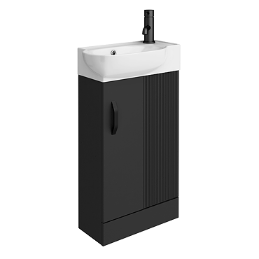 Valencia Perla Fluted Floor Standing Cloakroom Vanity incl. Matt Black Handle (Matt Black - 450mm Wide)