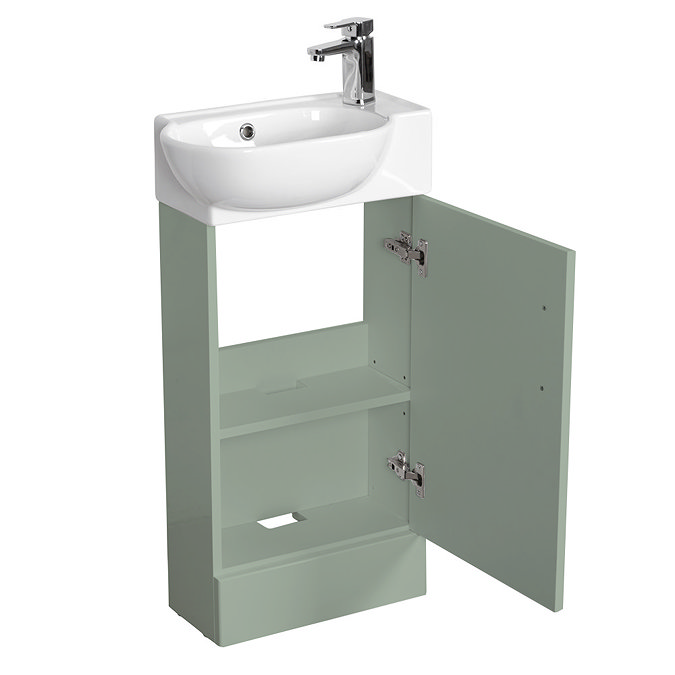 Valencia Perla Fluted Floor Standing Cloakroom Vanity incl. Matt Black Handle (Matt Green - 450mm Wide)