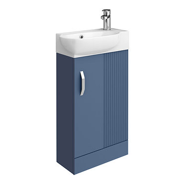 Valencia Perla Fluted Floor Standing Cloakroom Vanity Unit with Ceramic Basin (Matt Blue - 450mm Wide)