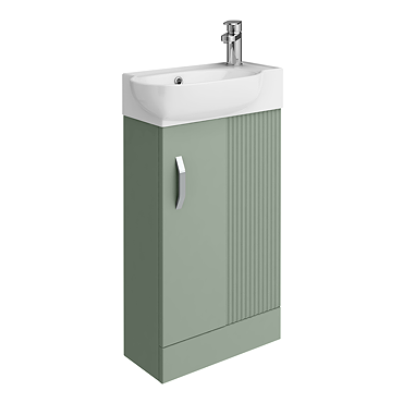 Valencia Perla Fluted Floor Standing Cloakroom Vanity (Matt Green - 450mm Wide)