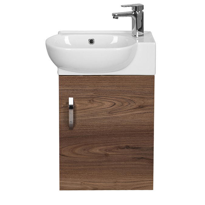 Valencia Perla Wall Hung Cloakroom Vanity (Dark Oak Effect - 450mm Wide)  In Bathroom Large Image