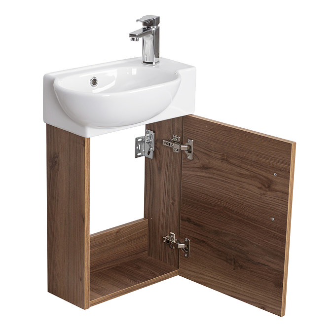 Valencia Perla Wall Hung Cloakroom Vanity incl. Matt Black Handle (Dark Oak Effect - 450mm Wide) Pr