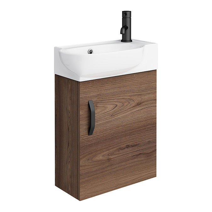 Valencia Perla Wall Hung Cloakroom Vanity incl. Matt Black Handle (Dark Oak Effect - 450mm Wide) Lar